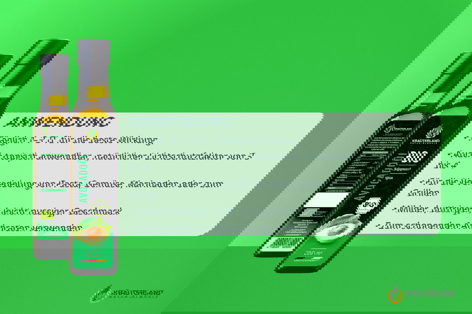 Anwendungstipps für Kräuterland Bio Avocadoöl – ideal für Hautpflege, Pasta, Gemüse und Grillgerichte