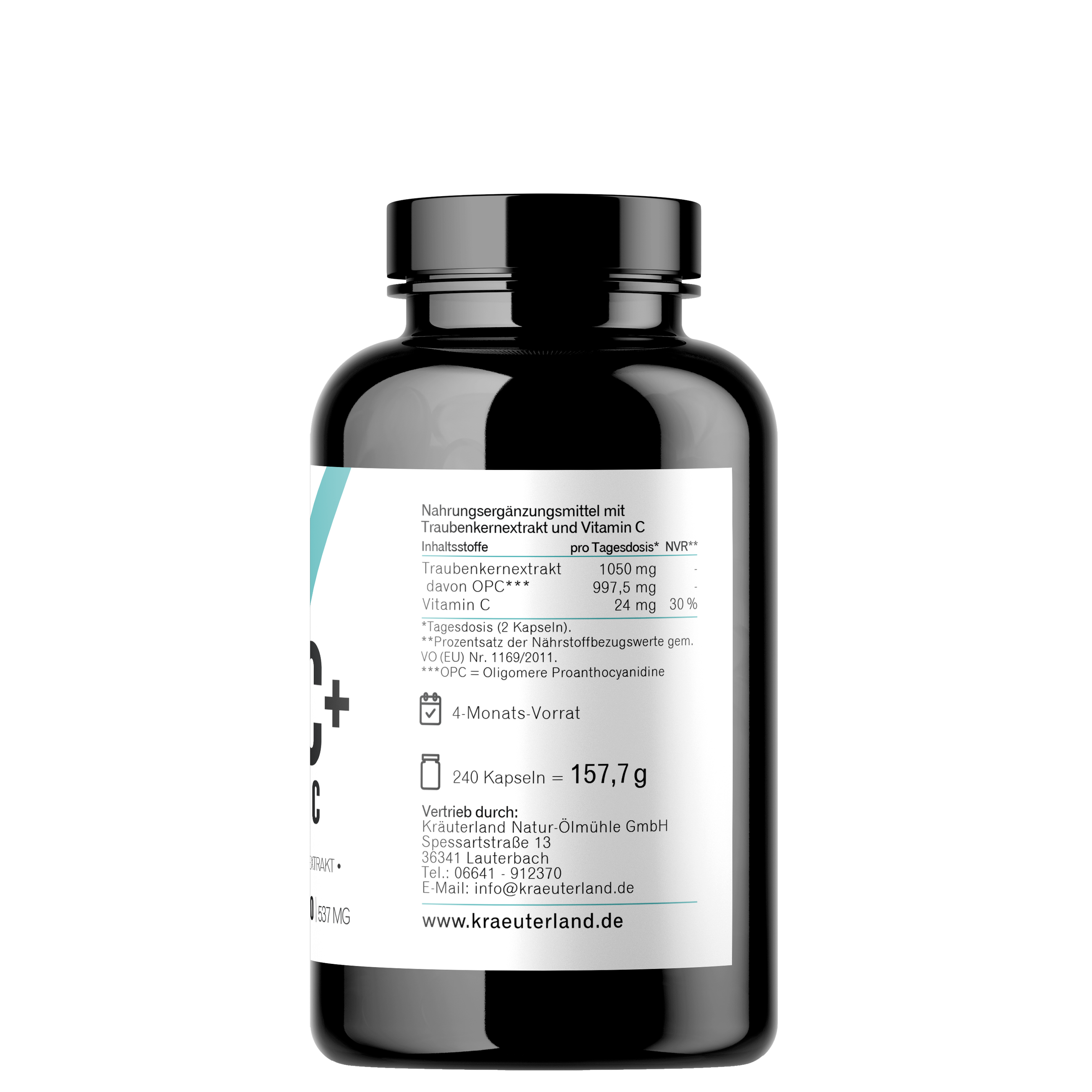 Seitenansicht der Nährwertangaben von OPC + Vitamin C Kapseln 240 Stück Seitenansicht der Nährwertangaben von OPC + Vitamin C Kapseln 240 Stück