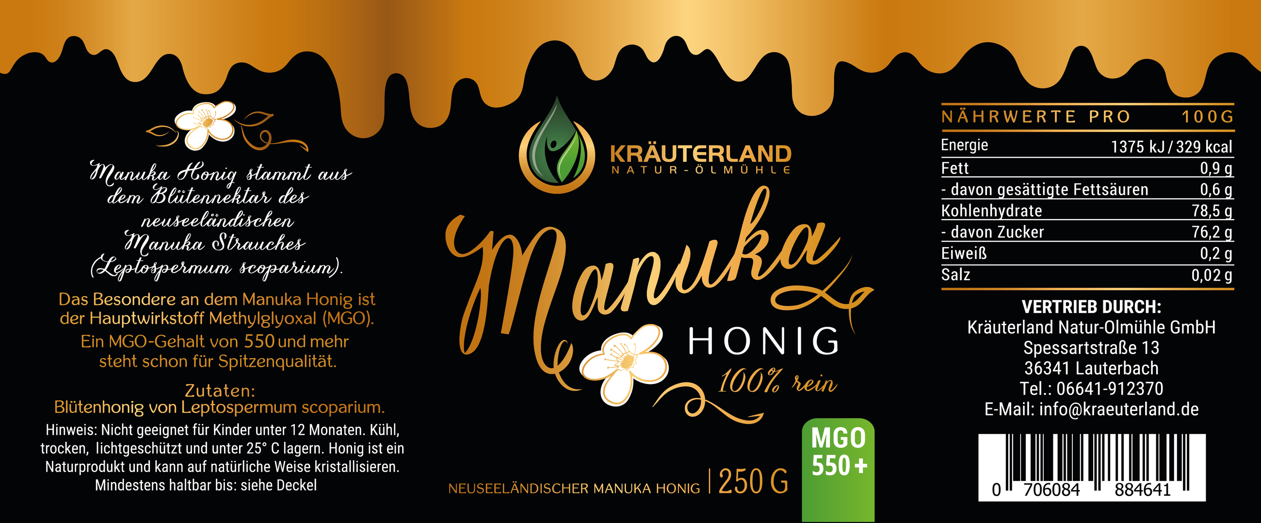 Manuka MGO 550 Honig Etikett Manuka MGO 550 Honig Etikett