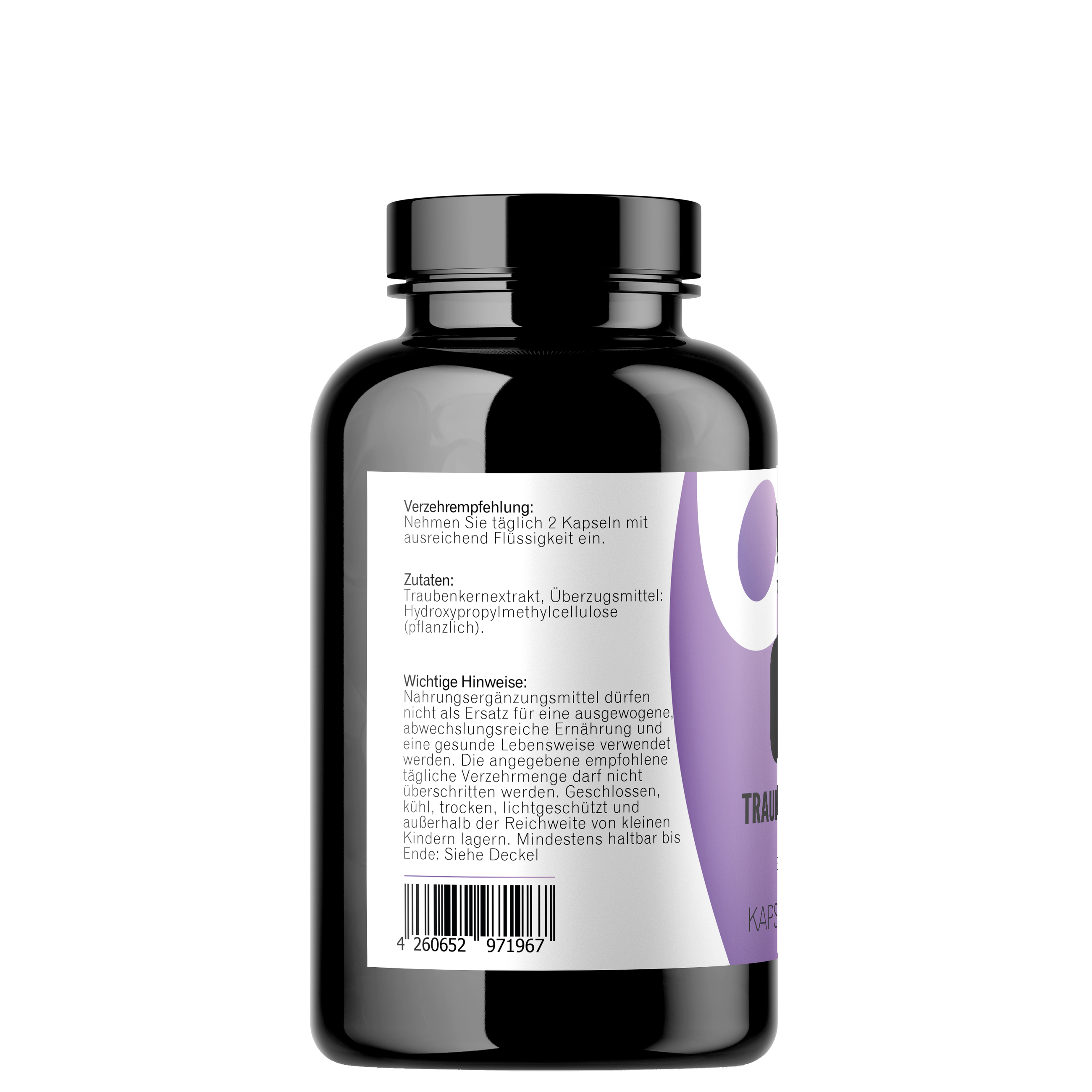 Seitenansicht von OPC Kapseln 240 Stück mit Angaben der Zutaten