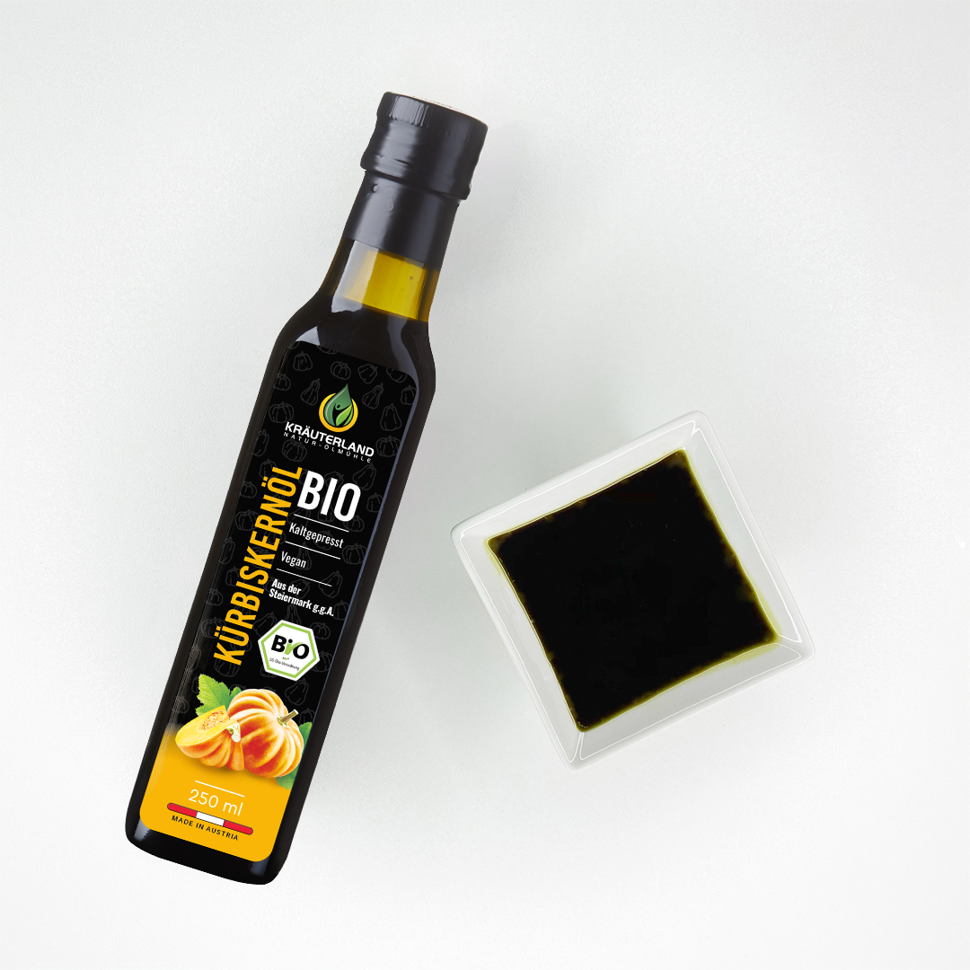 Bio Kürbiskernöl 250 ml mit Produktabbildung Bio Kürbiskernöl 250 ml mit Produktabbildung