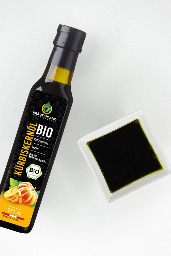 Bio Kürbiskernöl 250 ml mit Produktabbildung Bio Kürbiskernöl 250 ml mit Produktabbildung
