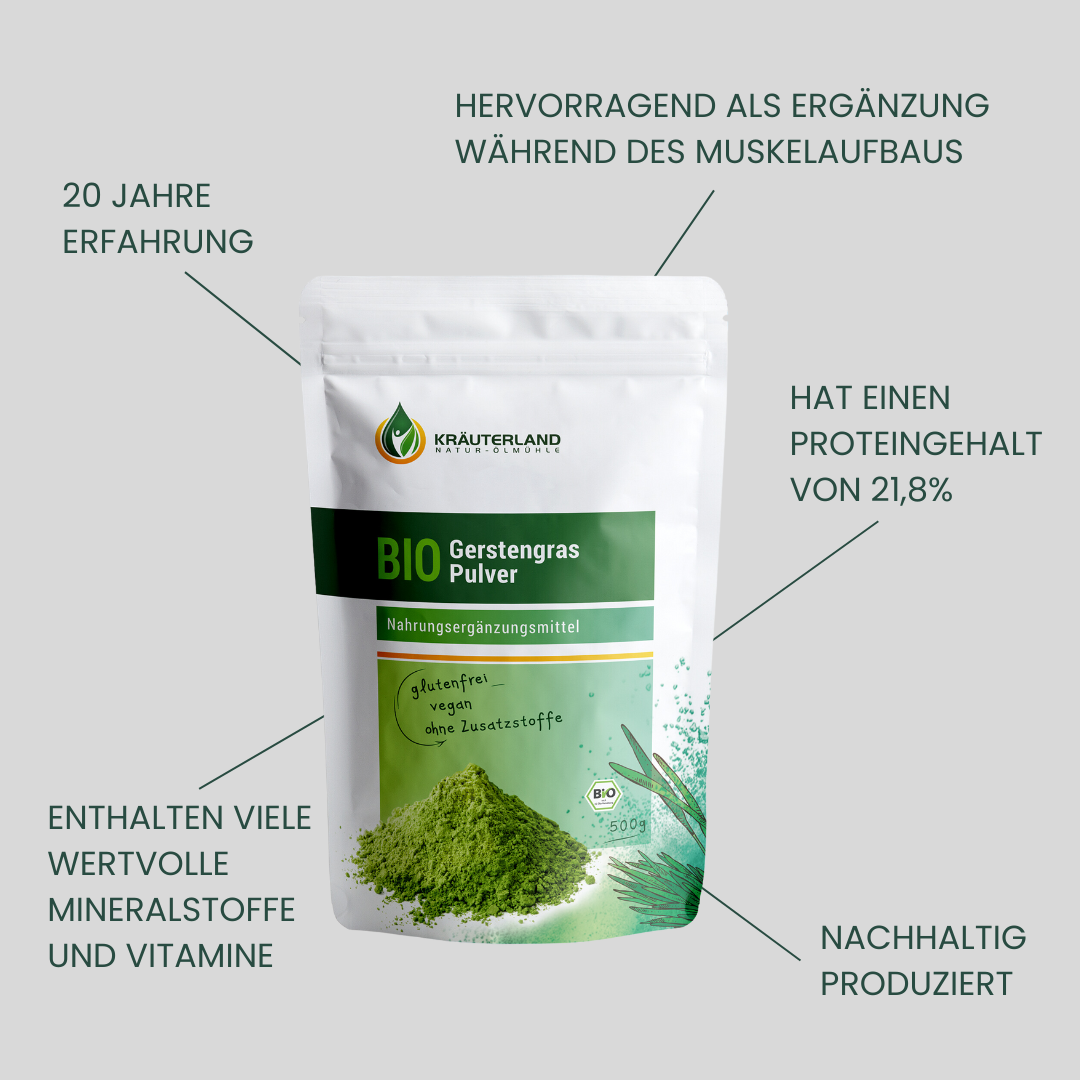 Bio Gerstengras Pulver 500 g Vorteile Bio Gerstengras Pulver 500 g Vorteile