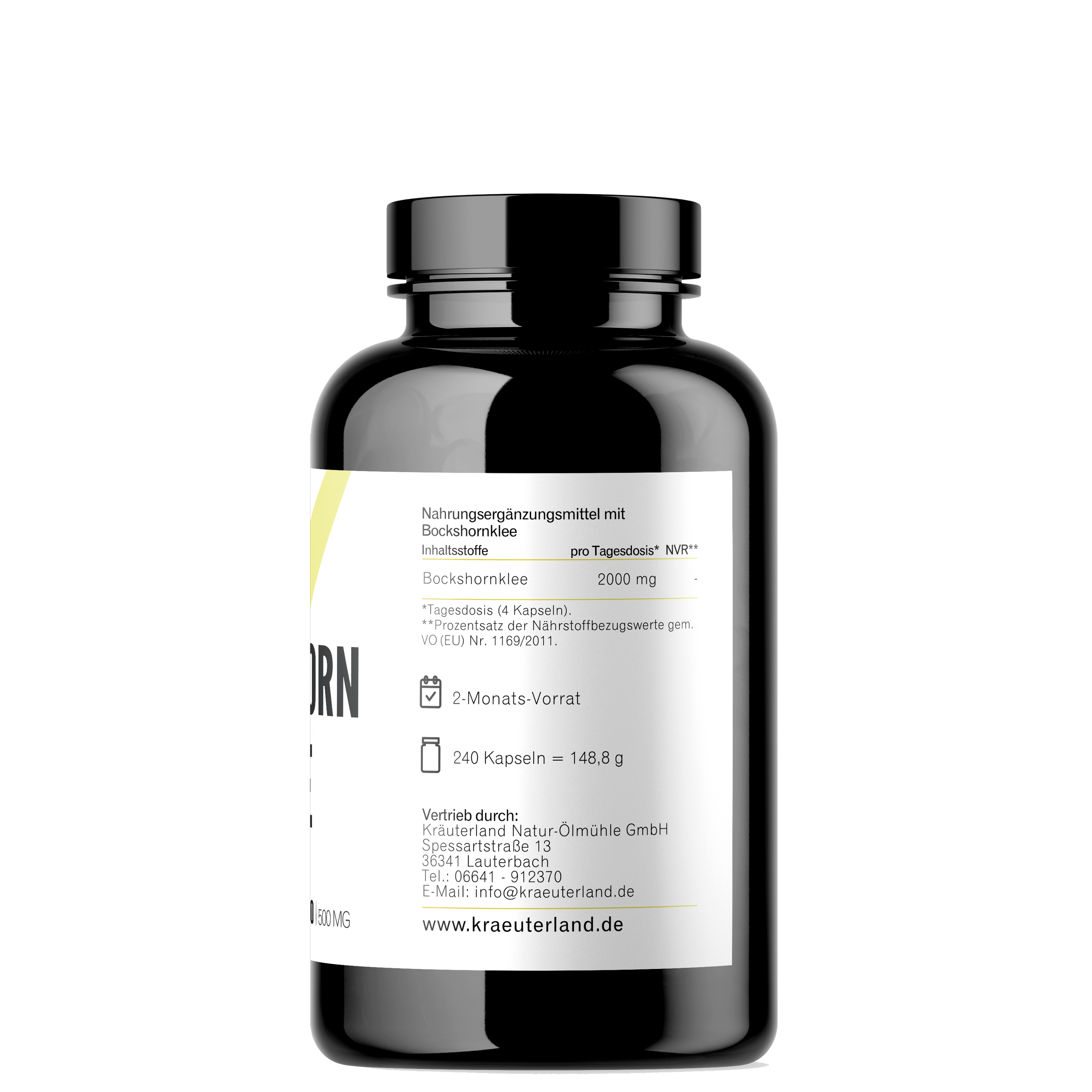 Bockshornklee Kapseln 240 Stück Seitenansischt mit Nährwertangaben
