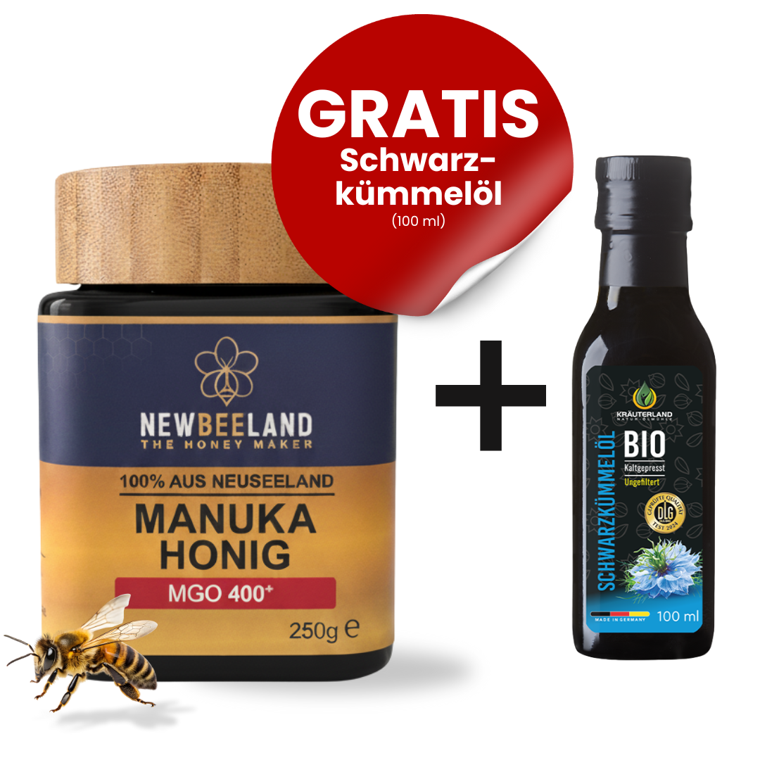 Manuka Honig MGO 400+ 250g + Bio Schwarzkümmelöl ungefiltert 100ml