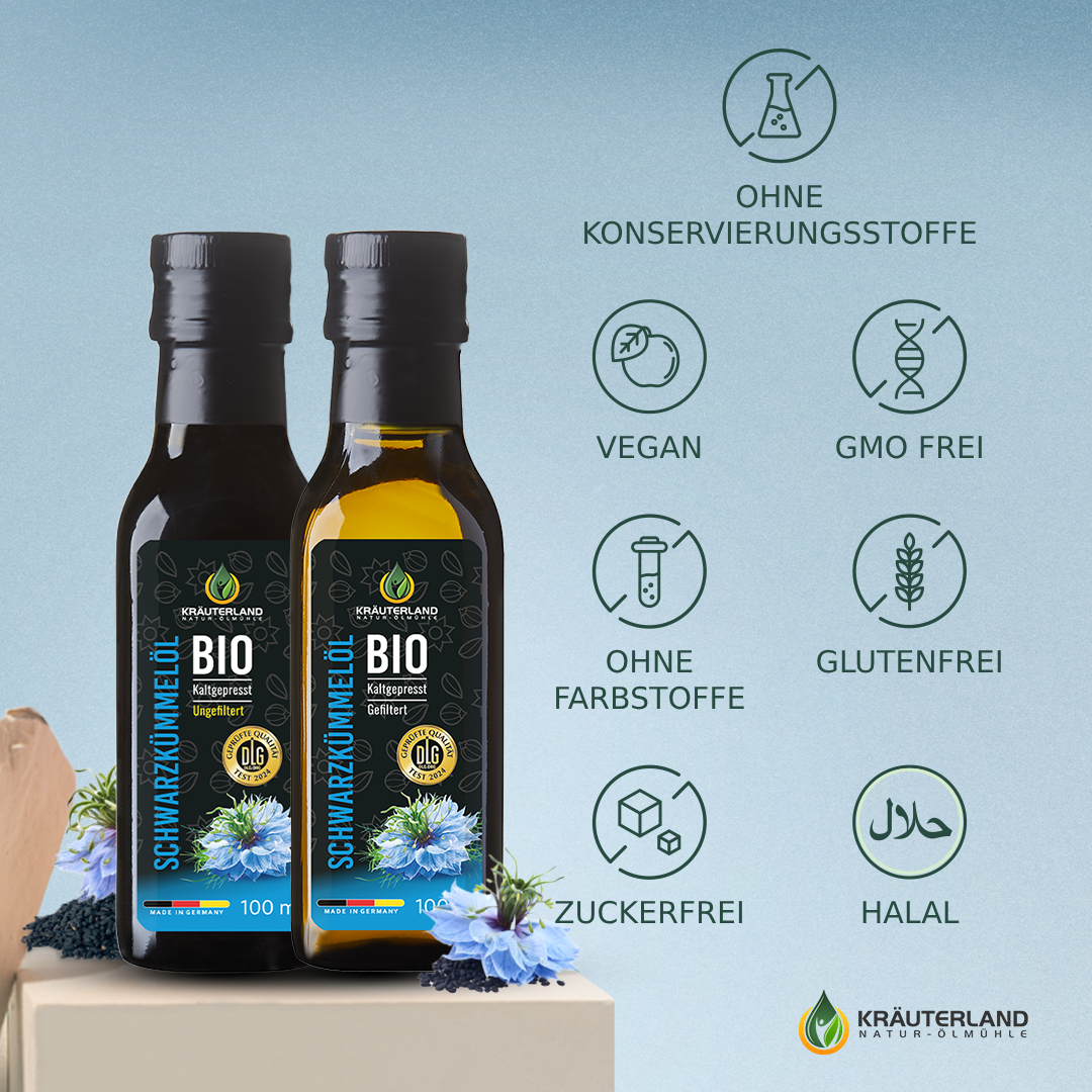 Bio Schwarzkümmelöl Set 100 ml Qualitätsmerkmale Bio Schwarzkümmelöl Set 100 ml Qualitätsmerkmale