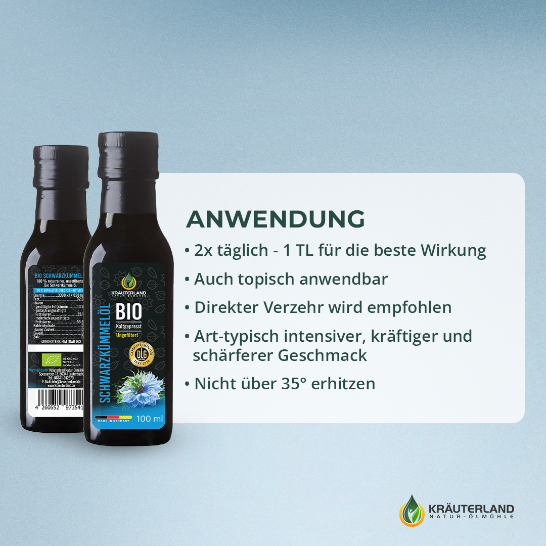 Bio Schwarzkümmelöl ungefiltert 100 ml Verzehrempfehlung Bio Schwarzkümmelöl ungefiltert 100 ml Verzehrempfehlung
