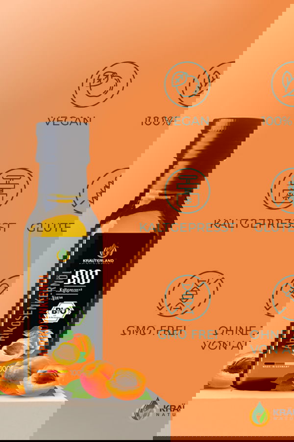 Kräuterland Bio Aprikosenkernöl 100 ml kaltgepresst – vegan, glutenfrei, GMO-frei und ohne Zusatz von Aromen