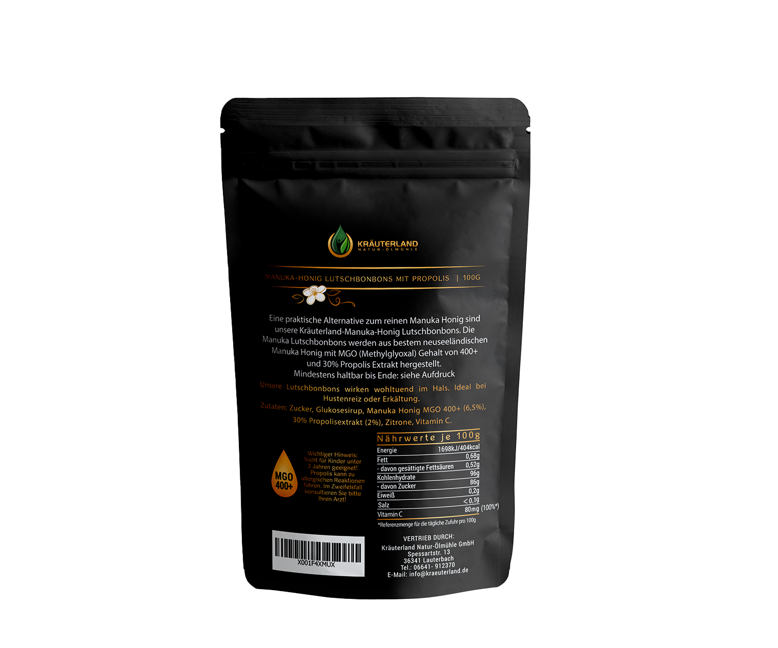 Manuka Bonbons Rückseite