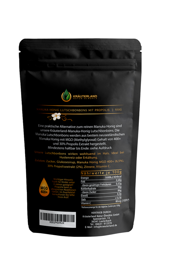 Manuka Bonbons Rückseite Manuka Bonbons Rückseite