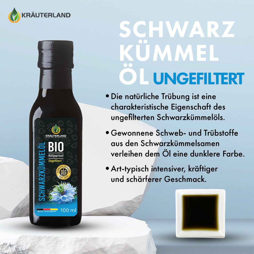 Bio Schwarzkümmelöl ungefiltert 100 ml Erklärung Bio Schwarzkümmelöl ungefiltert 100 ml Erklärung