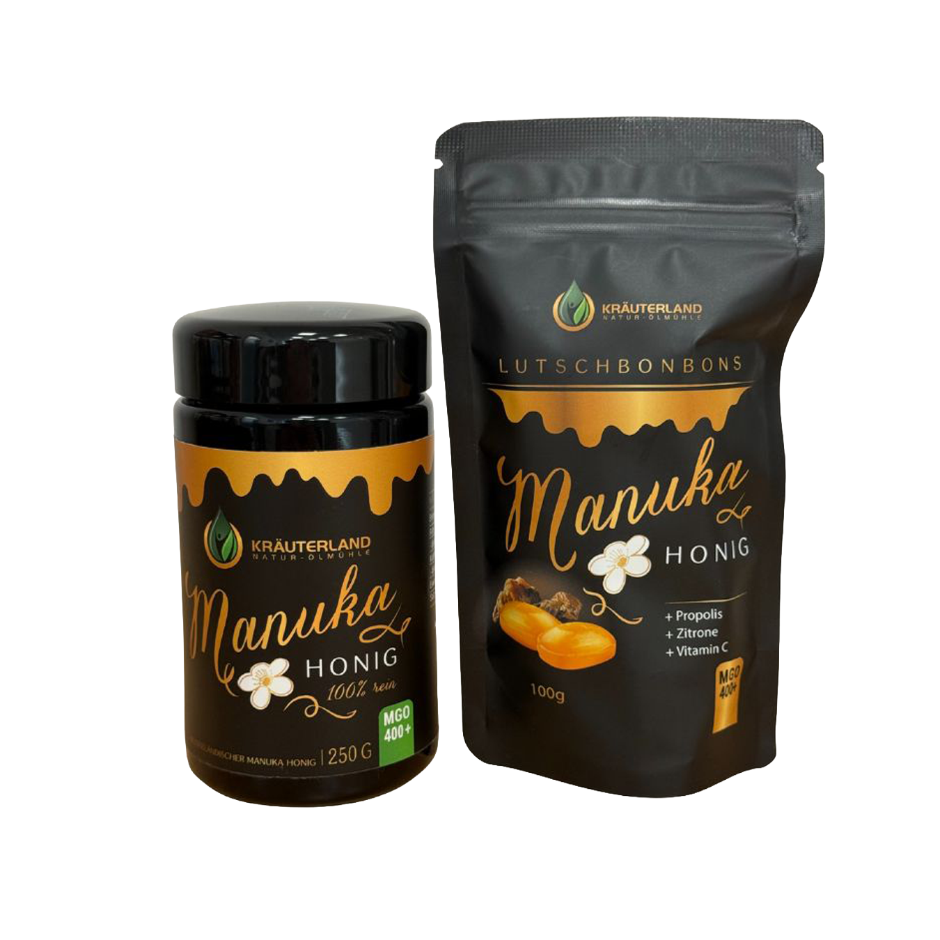 Kräuterland Manuka Honig und Lutschbonbons MGO 400 Set Manuka Honig und Manuka Lutschbonbons von Kräuterland als Set mit MGO 400