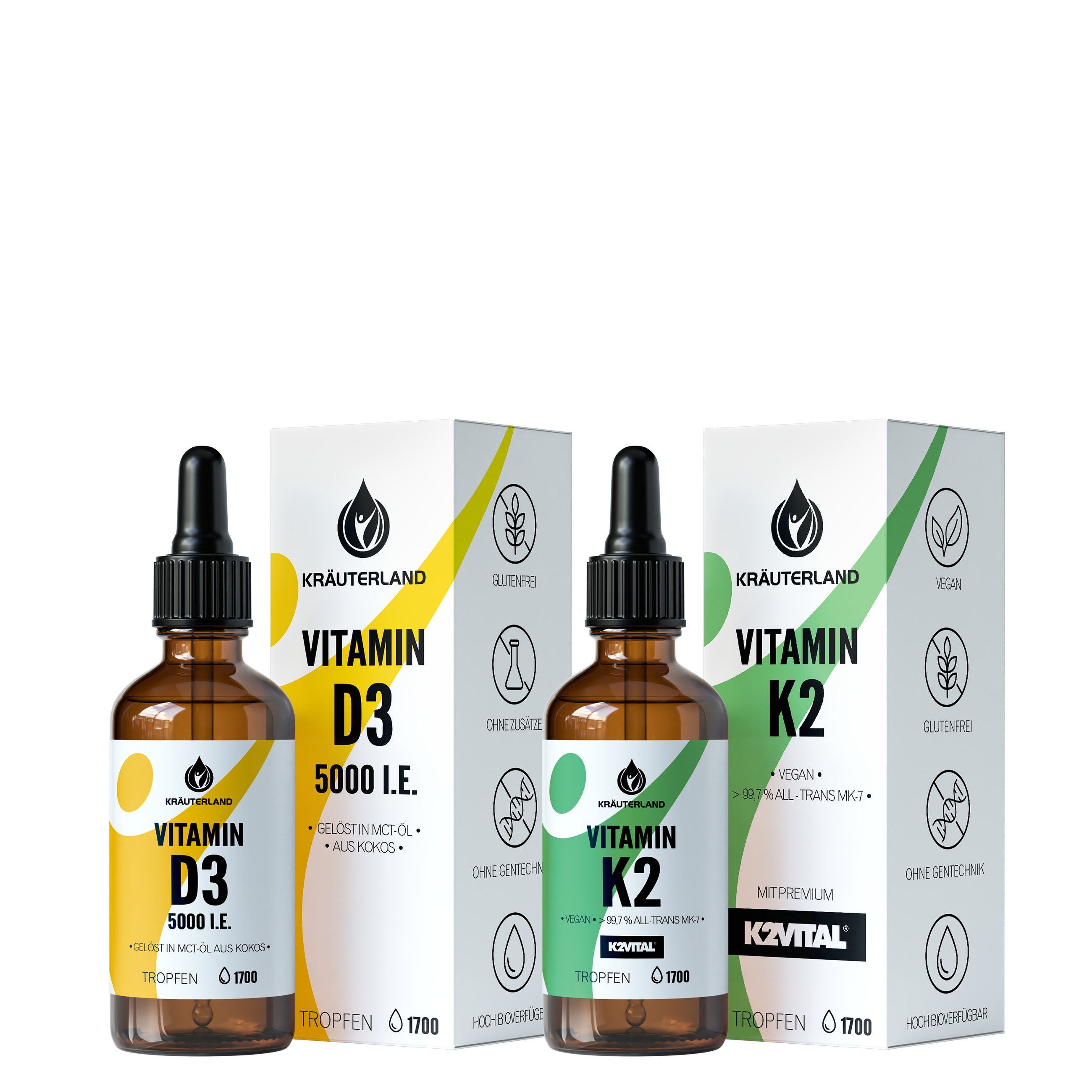 Sonnen Vitamin Set von Kräuterland Nahrungsergänzung mit Vitamin D3 Tropfen und Vitamin K2 Tropfen