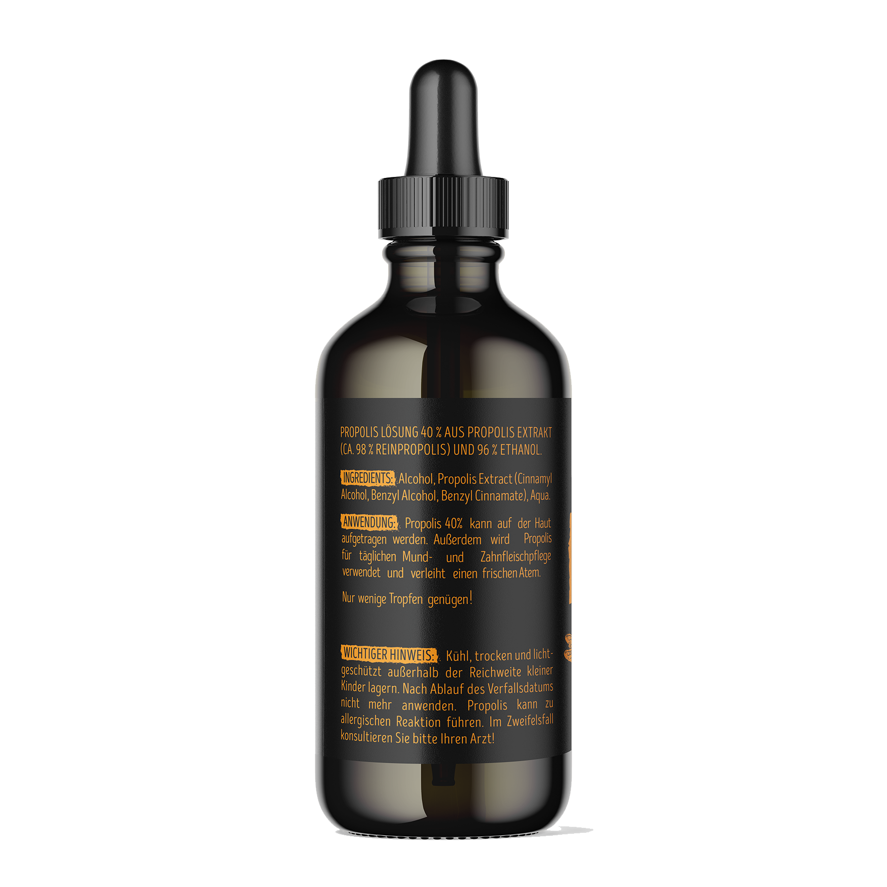 Propolis Tinktur 40 % Rückseite Propolis Tinktur 40 % Rückseite