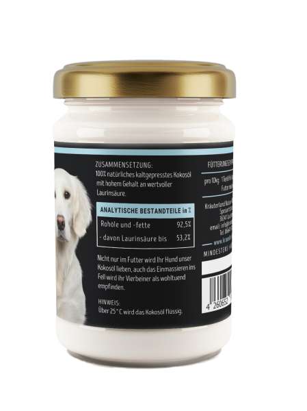 Seitenansicht von Kokosöl für Hunde mit Analytiche Bestandteile Seitenansicht von Kokosöl für Hunde mit Analytiche Bestandteile