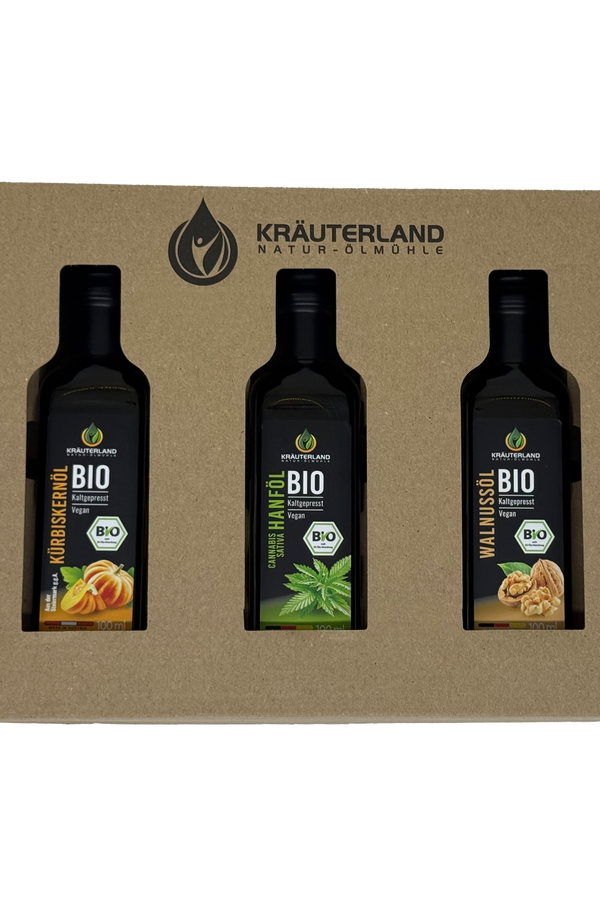 Bio Salatöl Set 100 ml – Kürbiskernöl, Hanföl und Walnussöl von Kräuterland