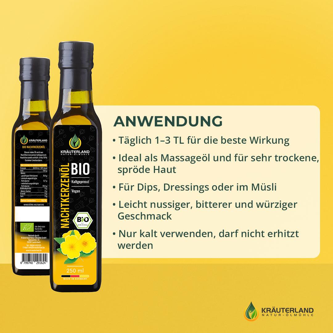 Bio Nachtkerzenöl 250 ml Verzehrempfehlung Bio Nachtkerzenöl 250 ml Verzehrempfehlung
