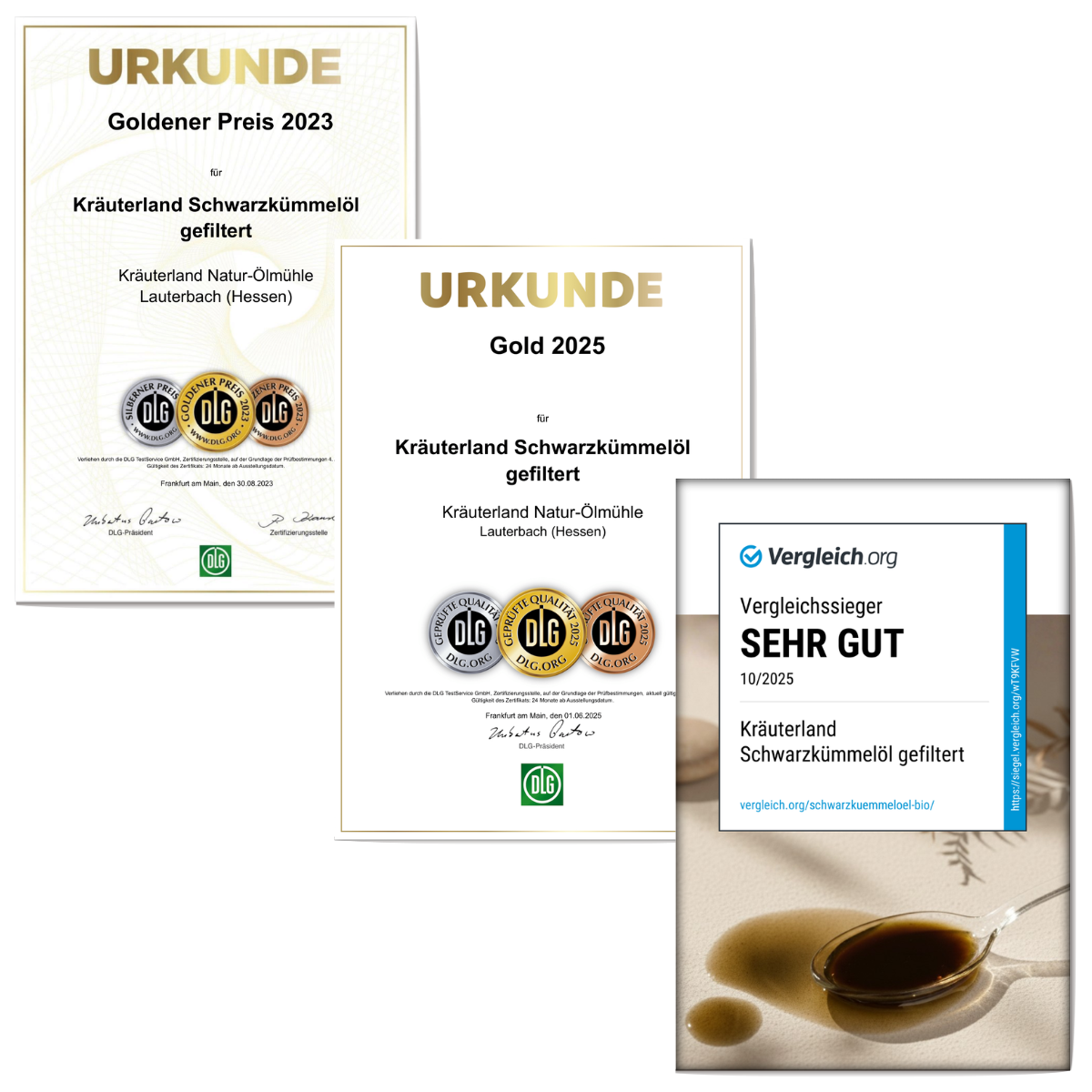 DLG Gold Urkunde Schwarzkümmelöl gefiltert DLG Gold Urkunde Schwarzkümmelöl gefiltert