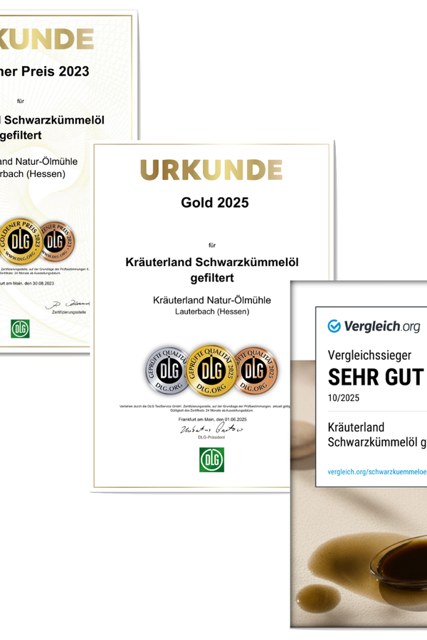DLG Gold Urkunde Schwarzkümmelöl gefiltert DLG Gold Urkunde Schwarzkümmelöl gefiltert