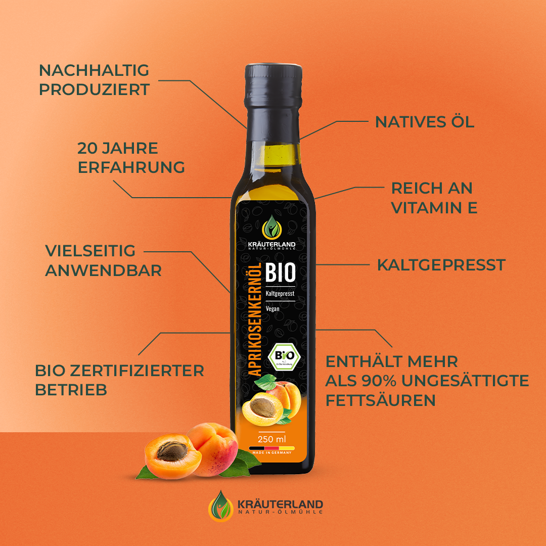 Bio Aprikosenkernöl 250 ml Vorteile Bio Aprikosenkernöl 250 ml Vorteile