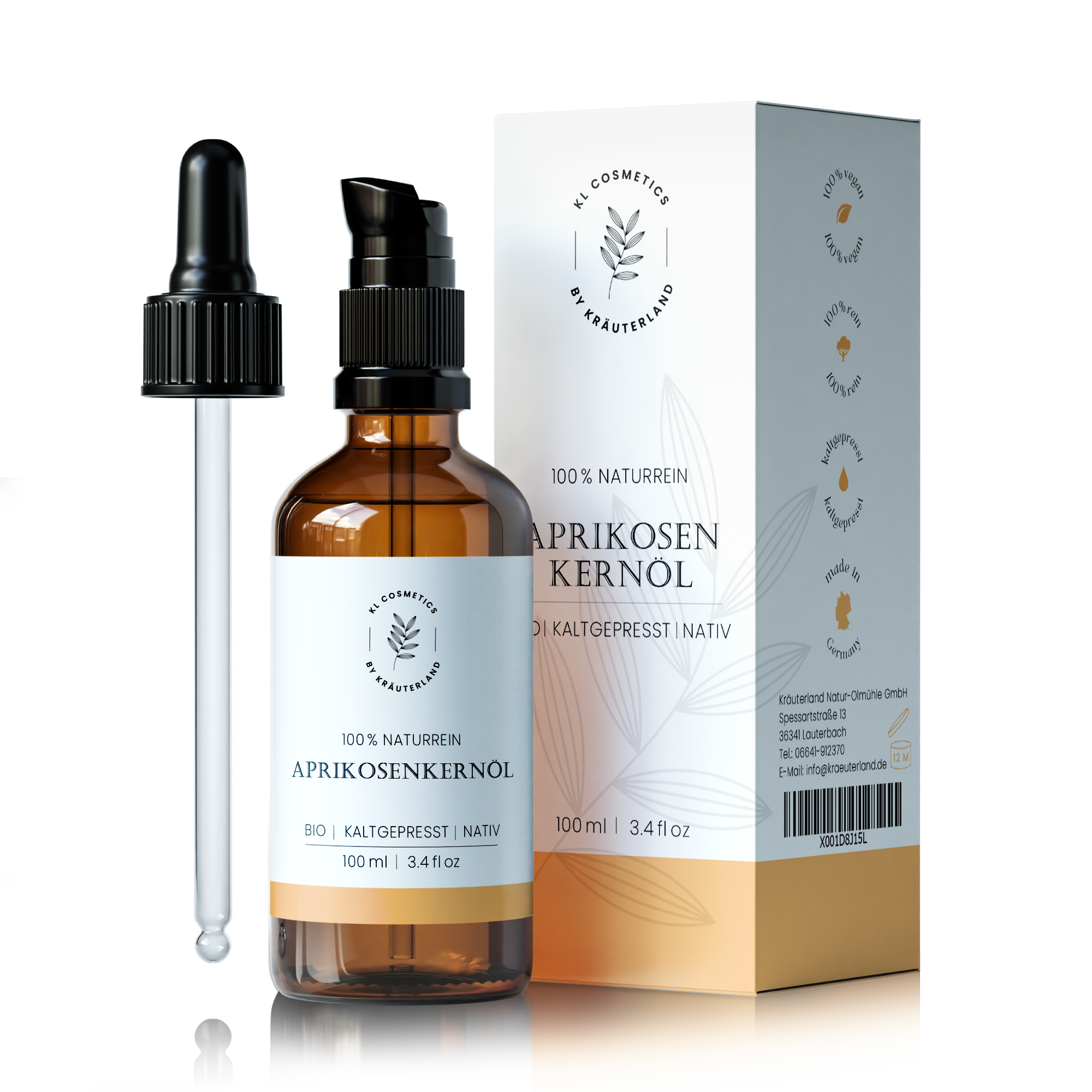 Aprikosenkern Hautöl mit Pipette und Pumpflasche Aprikosenkern Hautöl mit Pipette und Pumpflasche