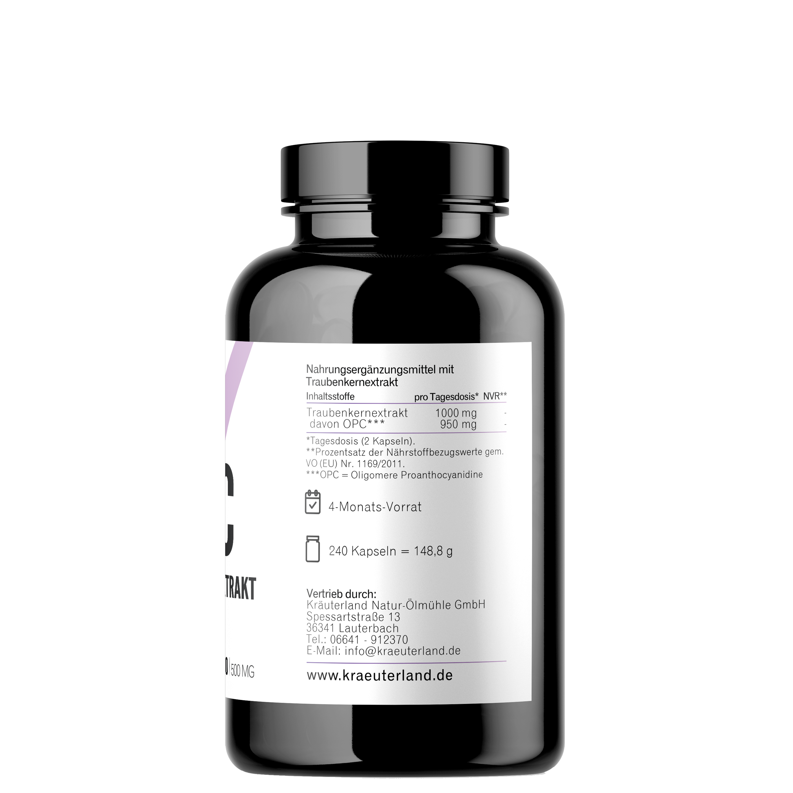 Seitenansicht von OPC Kapseln 240 Stück mit Nährwertangaben