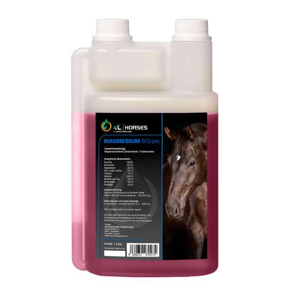 Rückseite von Magnesium B12 Pro Liquid für Pferde