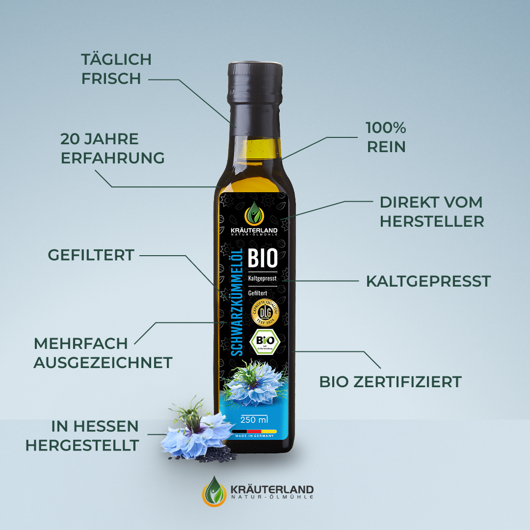 Bio Schwarzkümmelöl gefiltert 250 ml Vorteile Bio Schwarzkümmelöl gefiltert 250 ml Vorteile