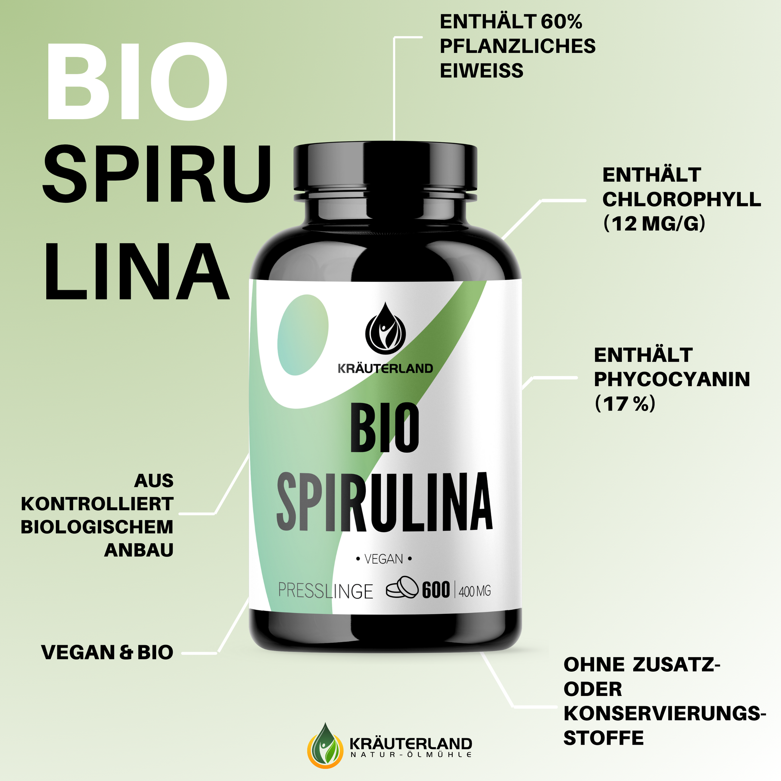 Bio-Spirulina-Eigenschaften Bio Spirulina Tabletten - 600 Presslinge - vegan