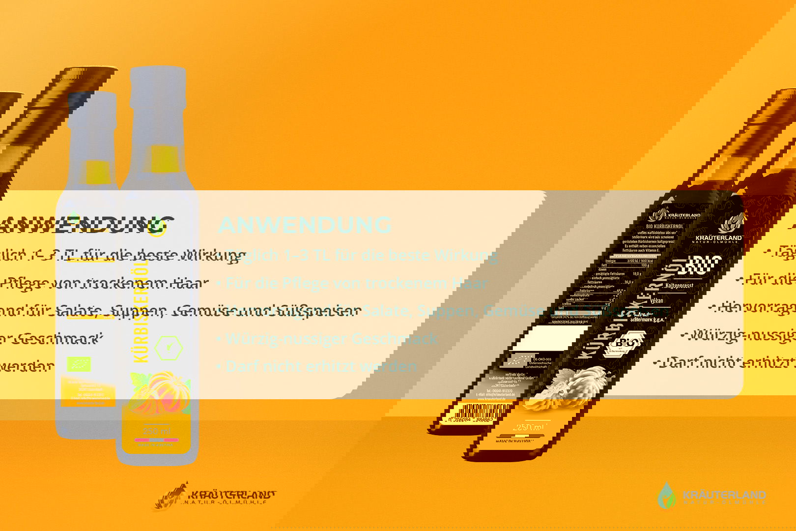 Anwendungstipps für Kräuterland Bio Kürbiskernöl – ideal für Salate, Suppen, Gemüse und Süßspeisen