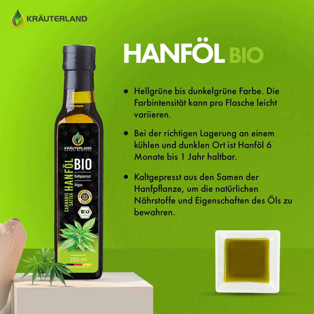 Kräuterland Bio Hanföl 250 ml Produktinformation Kräuterland Bio Hanföl 250 ml Produktinformation