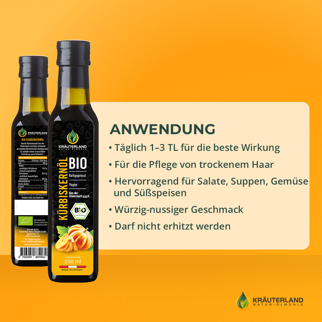Bio Kürbiskernöl 250 ml Verzehrempfehlung Bio Kürbiskernöl 250 ml Verzehrempfehlung