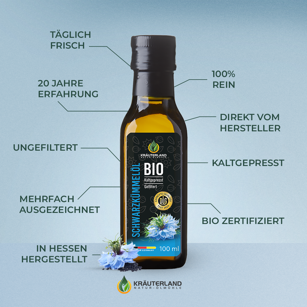 Bio Schwarzkümmelöl gefiltert 100 ml Vorteile Bio Schwarzkümmelöl gefiltert 100 ml Vorteile