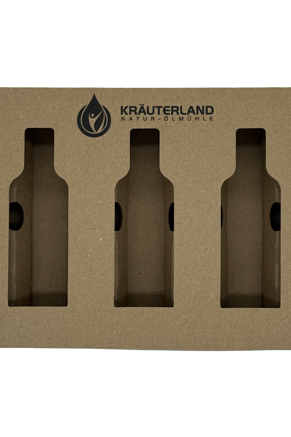 Kräuterland Geschenkverpackung für 3 Bio Speiseöle mit Sichtfenstern