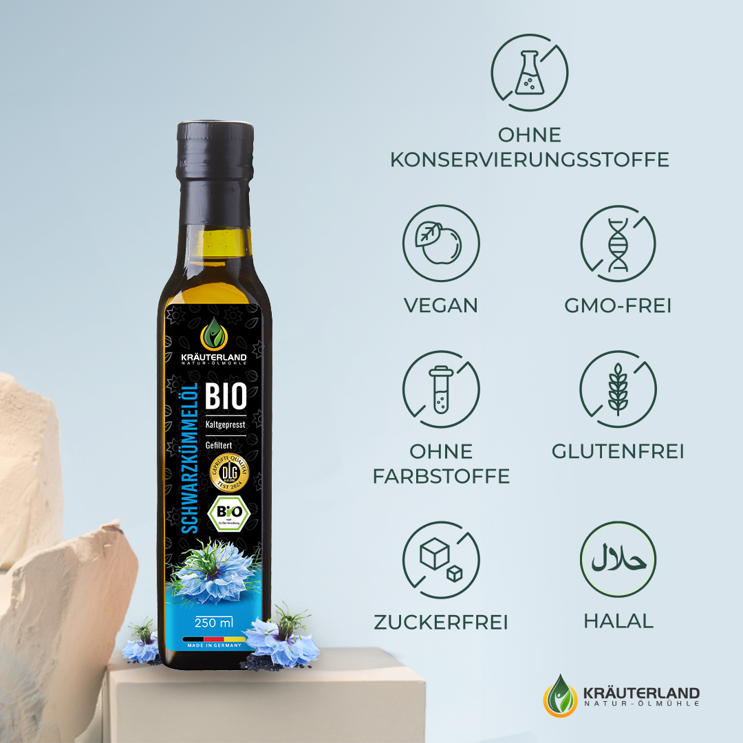 Bio Schwarzkümmelöl gefiltert 250 ml Qualitätsmerkmale Bio Schwarzkümmelöl gefiltert 250 ml Qualitätsmerkmale