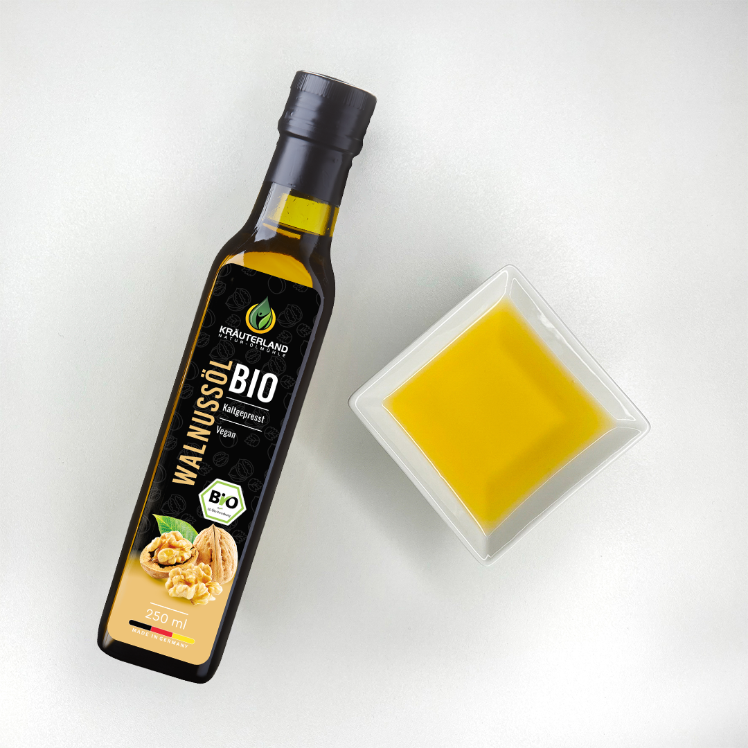 Bio Walnussöl 250 ml mit Produktabbildung Bio Walnussöl 250 ml mit Produktabbildung