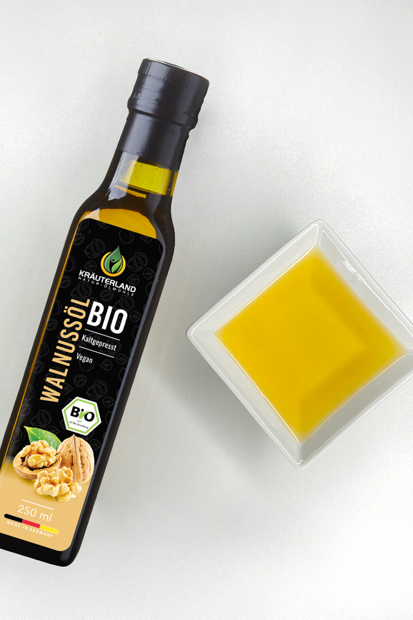 Bio Walnussöl 250 ml mit Produktabbildung Bio Walnussöl 250 ml mit Produktabbildung
