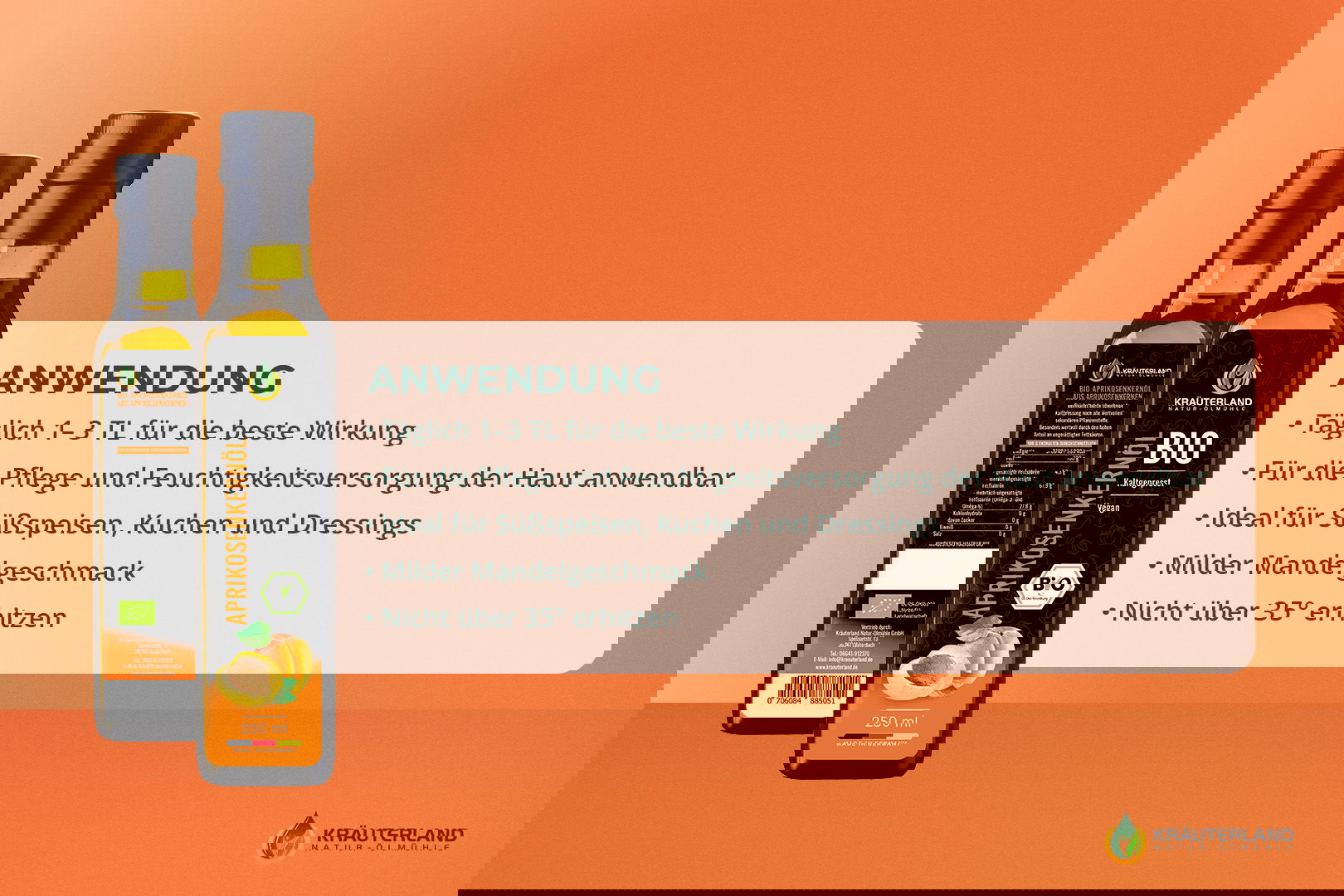 Anwendungstipps für Kräuterland Bio Aprikosenkernöl – ideal für Hautpflege und Süßspeisen