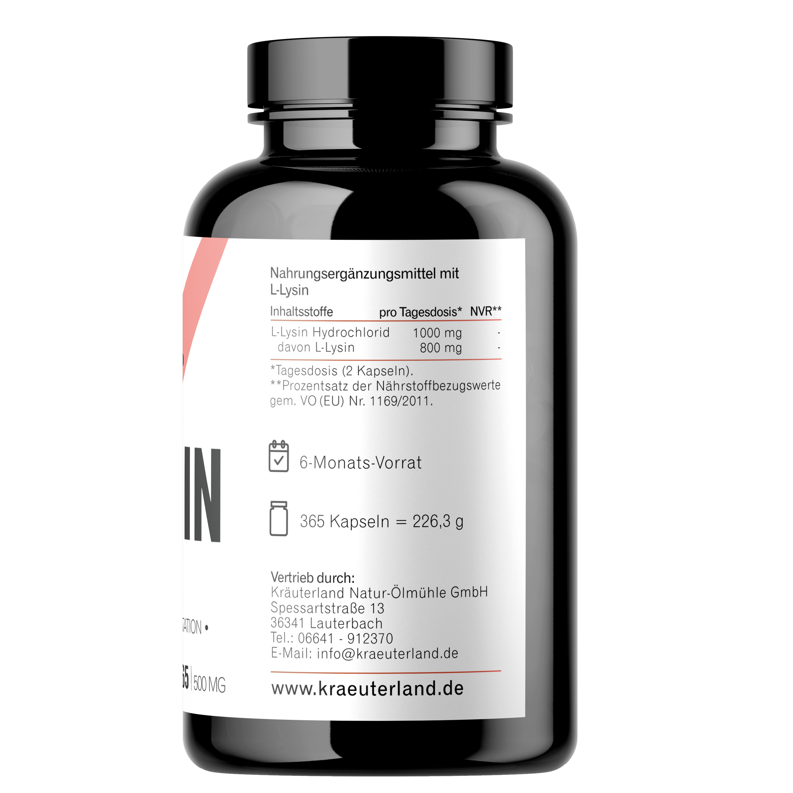 Seitenansicht von L-Lysin Kapseln 365 Stück mit Nährwertangaben