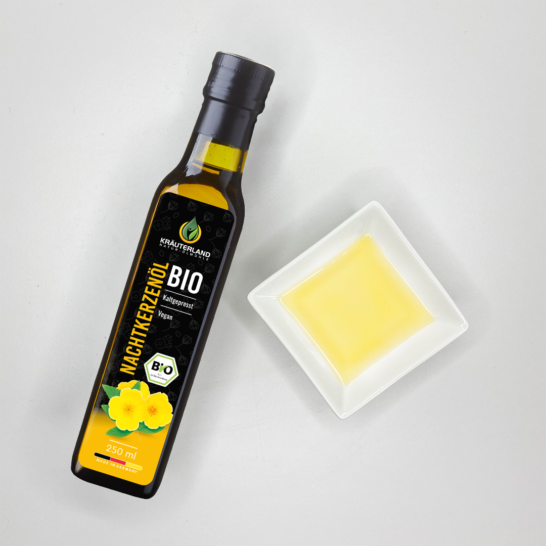 Bio Nachtkerzenöl 250 ml mit Produktabbildung Bio Nachtkerzenöl 250 ml mit Produktabbildung