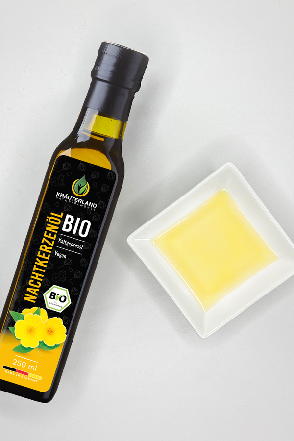 Bio Nachtkerzenöl 250 ml mit Produktabbildung Bio Nachtkerzenöl 250 ml mit Produktabbildung