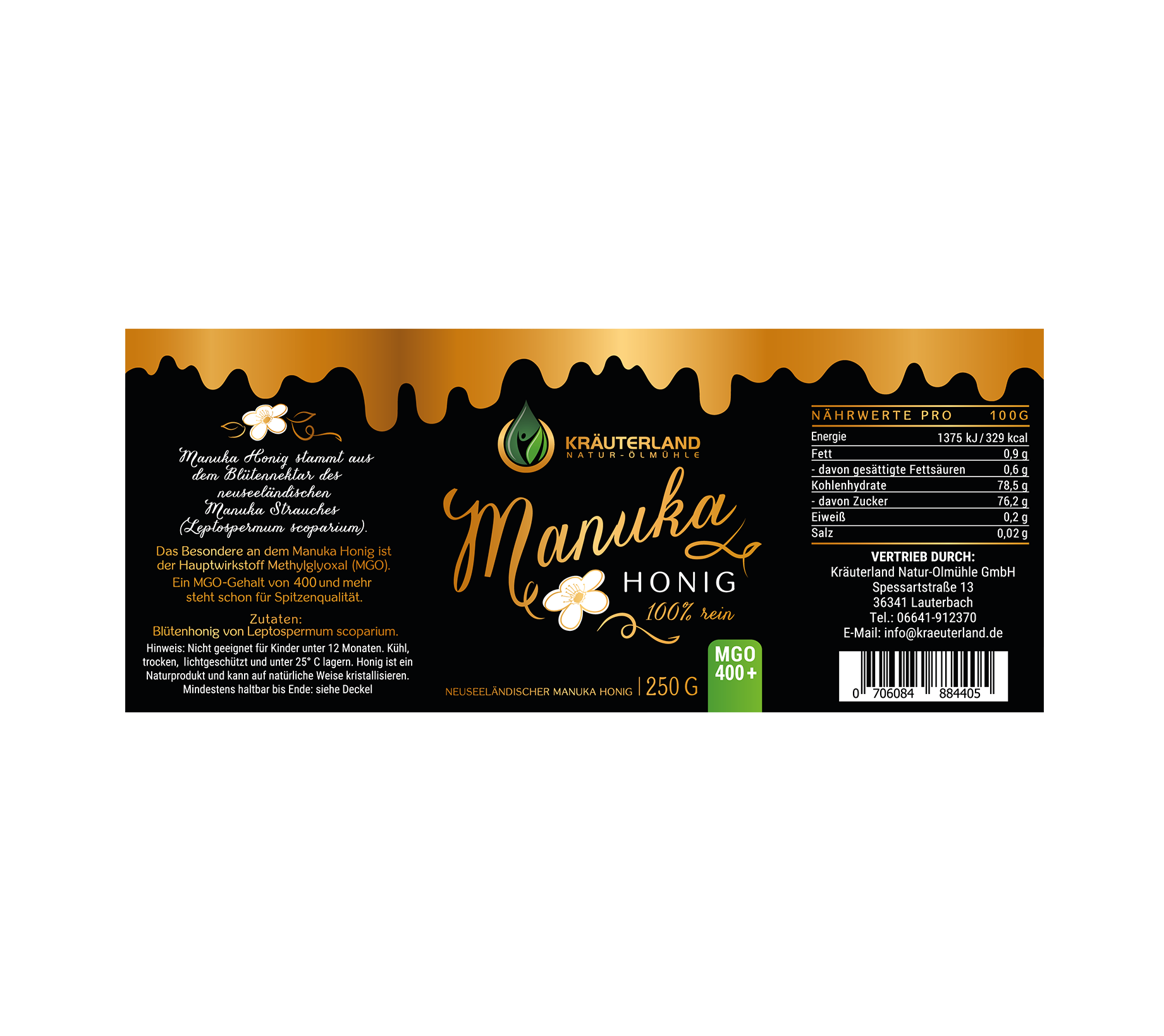 Manuka MGO 400 Honig Etikett Manuka MGO 400 Honig Etikett