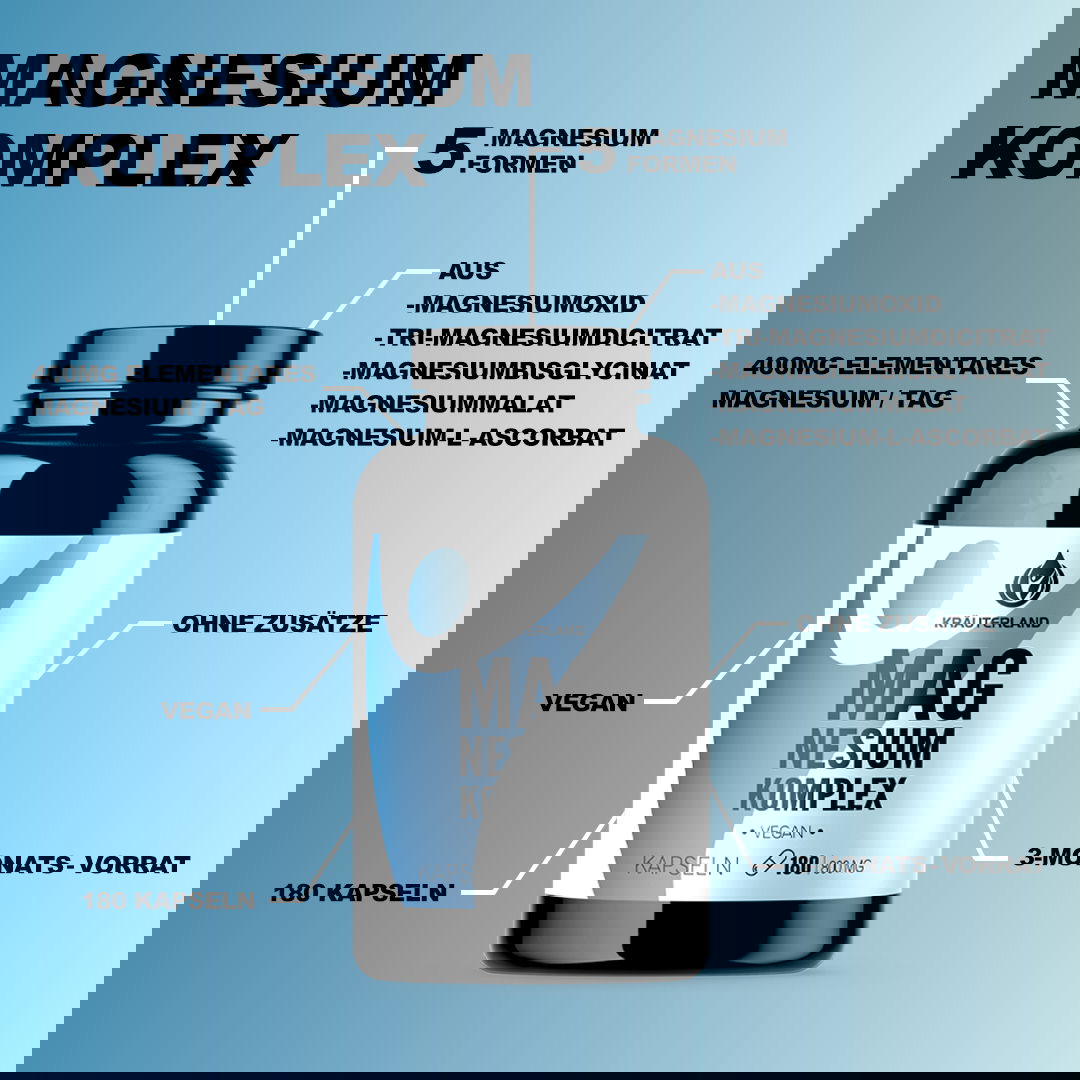 Magnesium Komplex 180 Kapseln vegan ohne Zusätze 3-Monats-Vorrat
