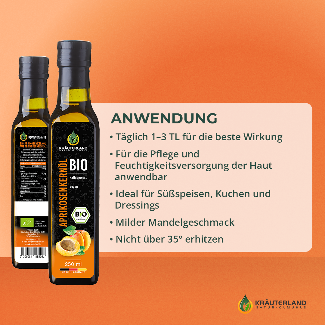 Bio Aprikosenkernöl 250 ml Verzehrempfehlung Bio Aprikosenkernöl 250 ml Verzehrempfehlung