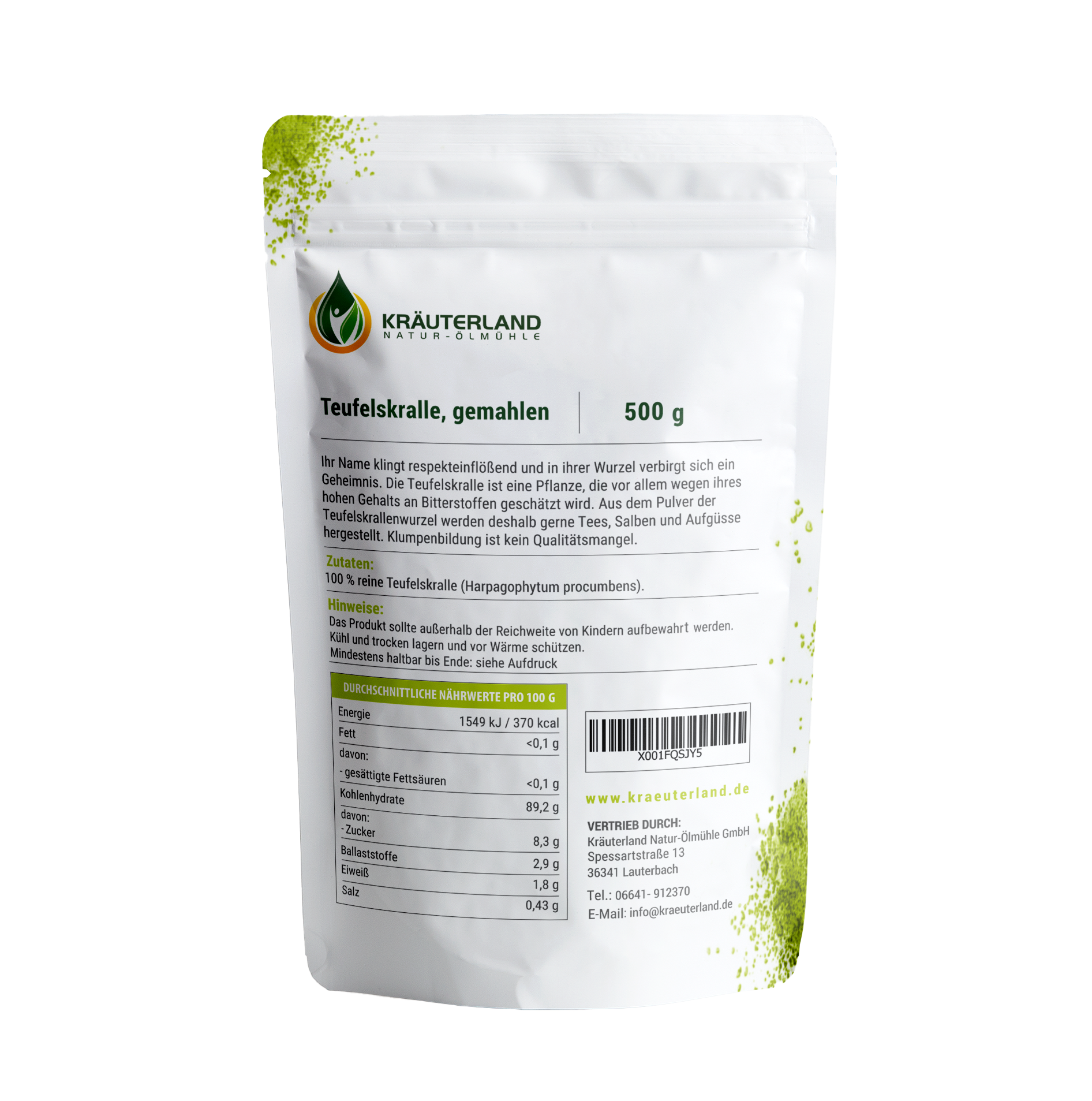 Bio Teufelskralle gemahlen 500g Rückseite