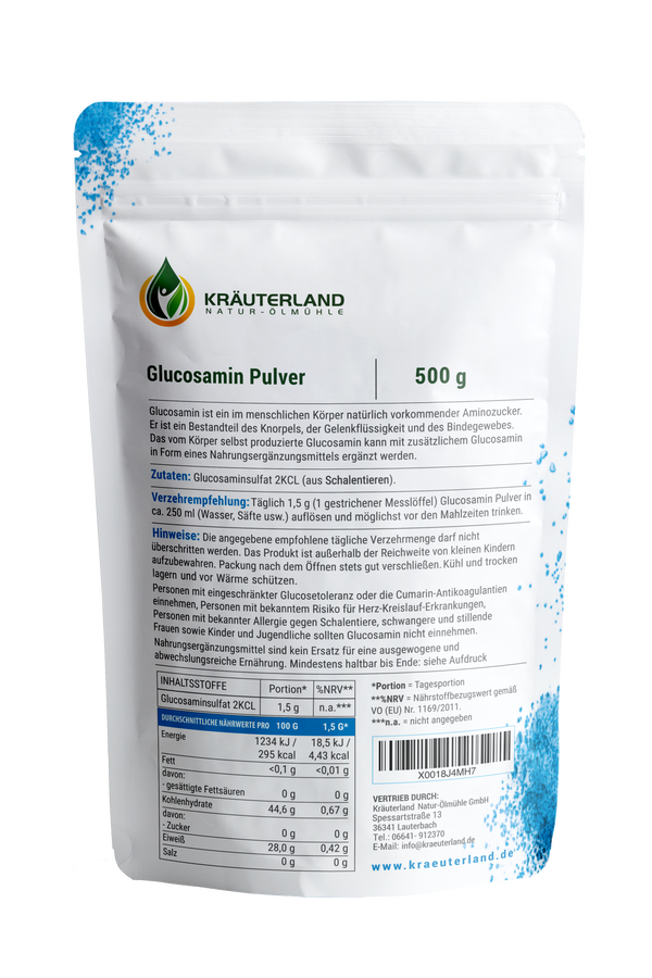 Glucosaminsulfat Pulver 500g Rückseite Glucosaminsulfat Pulver 500g Rückseite
