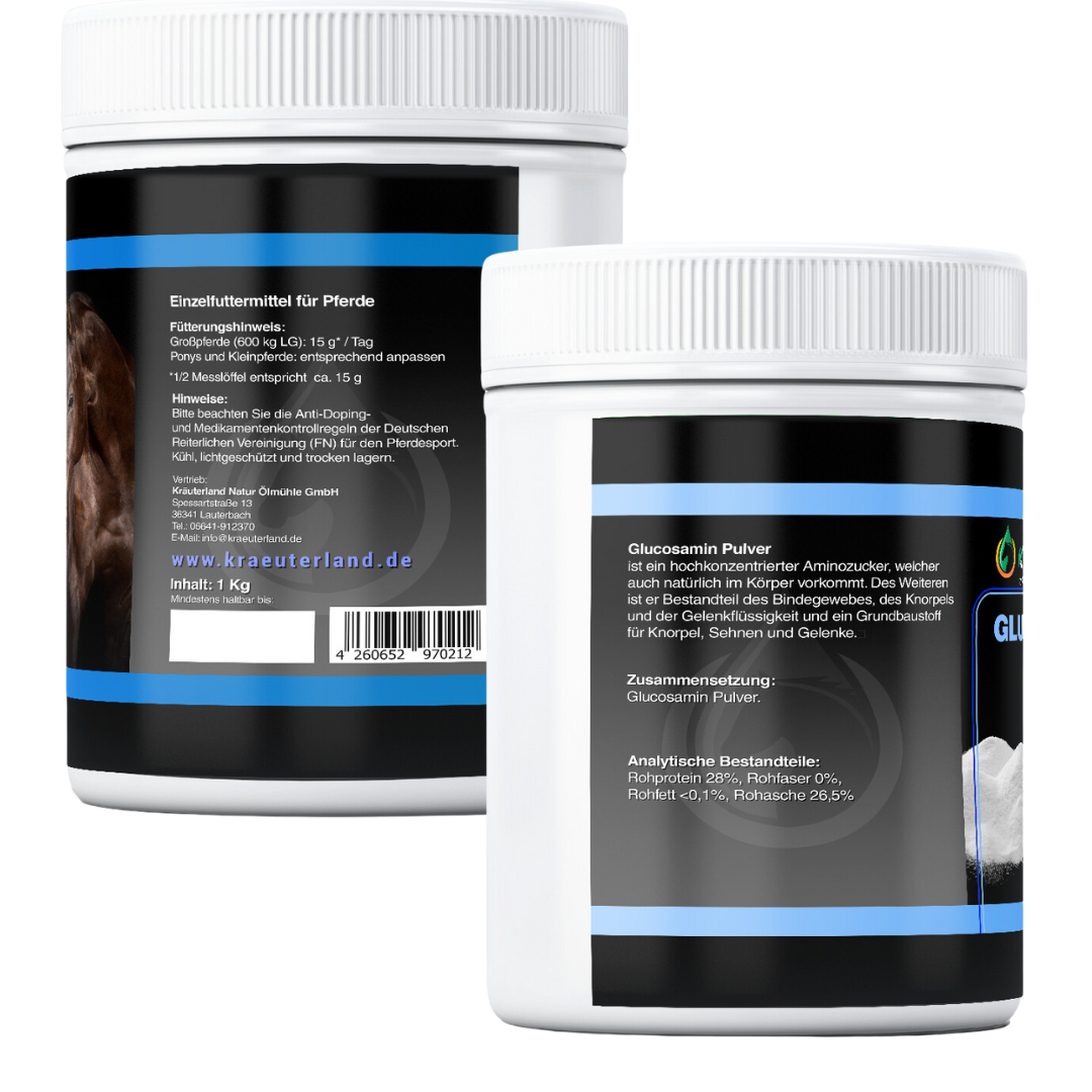Seitenansicht von Glucosamin Pulver für Pferde 1 kg Seitenansicht von Glucosamin Pulver für Pferde 1 kg