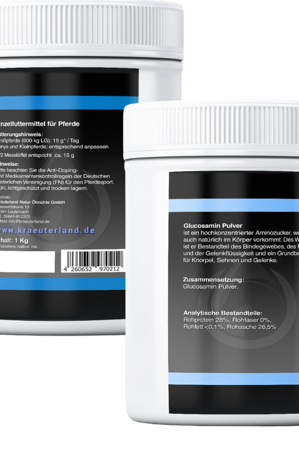 Seitenansicht von Glucosamin Pulver für Pferde 1 kg Seitenansicht von Glucosamin Pulver für Pferde 1 kg