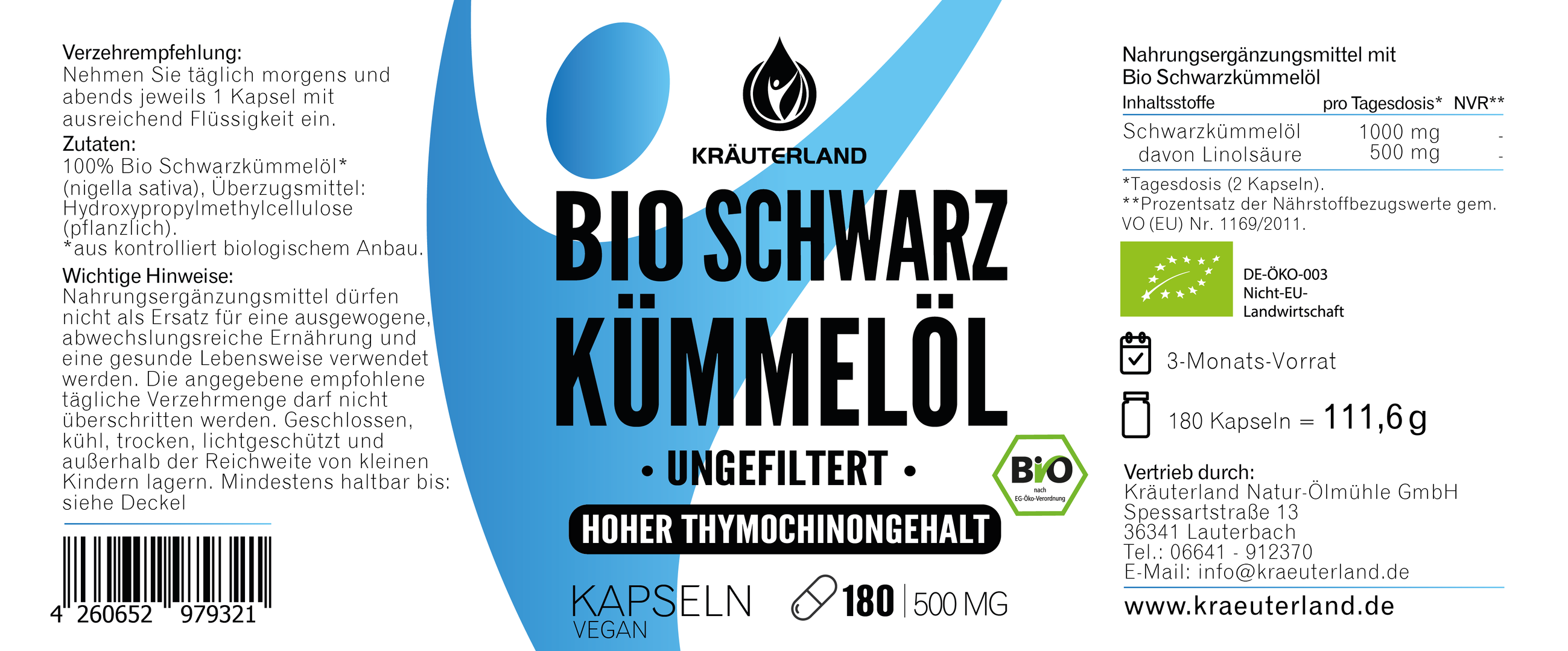 Bio Schwarzkümmelöl Kapseln ungefiltert - 180 Stück