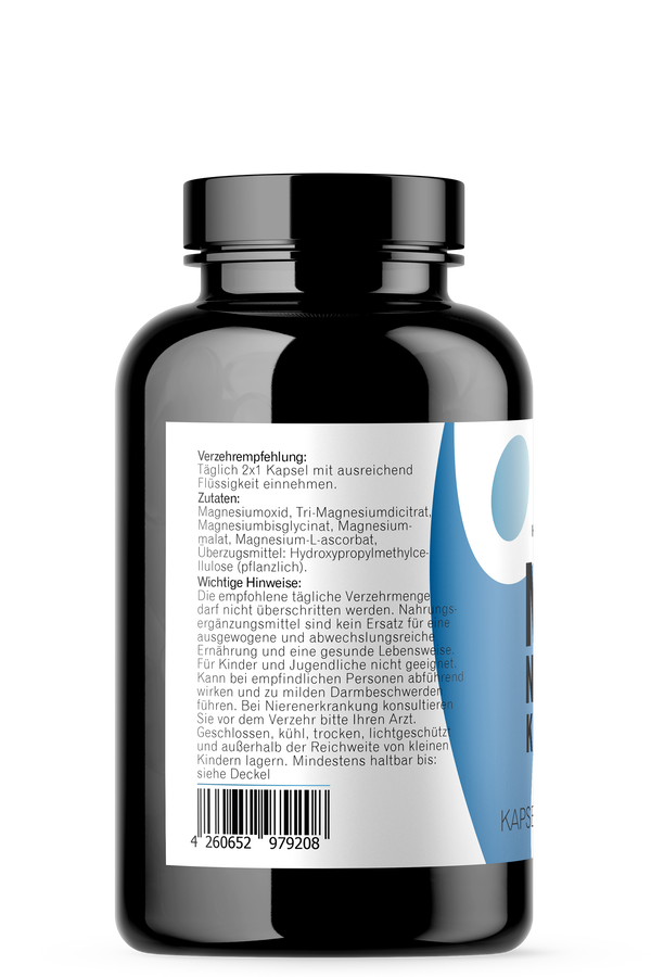Magnesium Komplex – 5 Magnesiumformen & 400 mg elementares Magnesium Magnesium Komplex mit 5 Magnesiumformen und 400 mg elementarem Magnesium